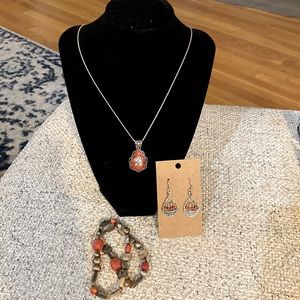 Silpada Sterling Silver and Coral Necklace, Stretch Bracelets, and Earrings Set